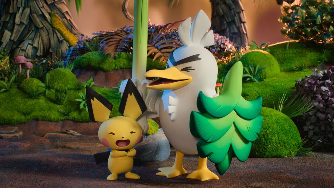 Sirfetch'd e Pichu na série em stop-motion Pokémon Tales